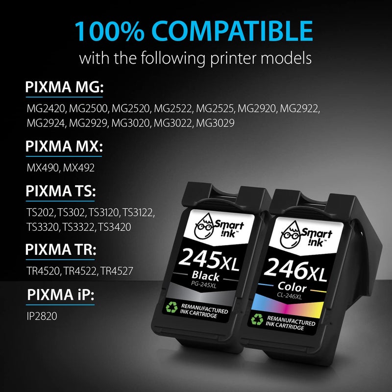 Smart Ink Remanufactured Ink Cartridge Replacement for Canon 245 245XL 246 246XLto use with Pixma MG2522 MX490 TR4520 MX492 MG2522 TR4520 TS3122 MG3022 Printers (Black & Color Combo Pack) - Image 2
